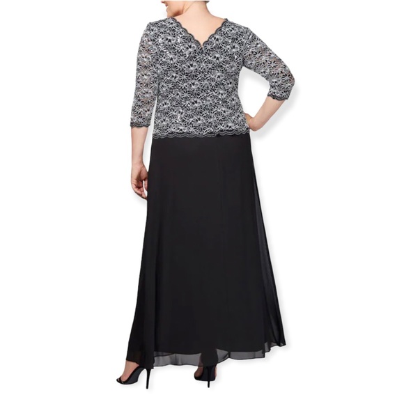 Alex Evenings  Black & White Lace & Chiffon Mock Gown Size 18 - Picture 2 of 15